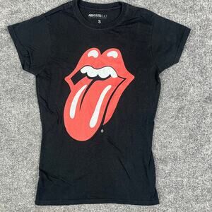 Absolute Cult T-Shirt Womens S Black Rolling Stones Tongue Graphic Rock Band Tee